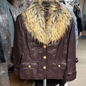 Terry Lewis Classic Luxuries Rich Brown Leather Jacket with Faux Fur Trim